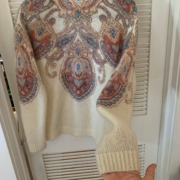 Sezane Cream, Blue and Brown baroque style sweater. - Picture 7 of 7